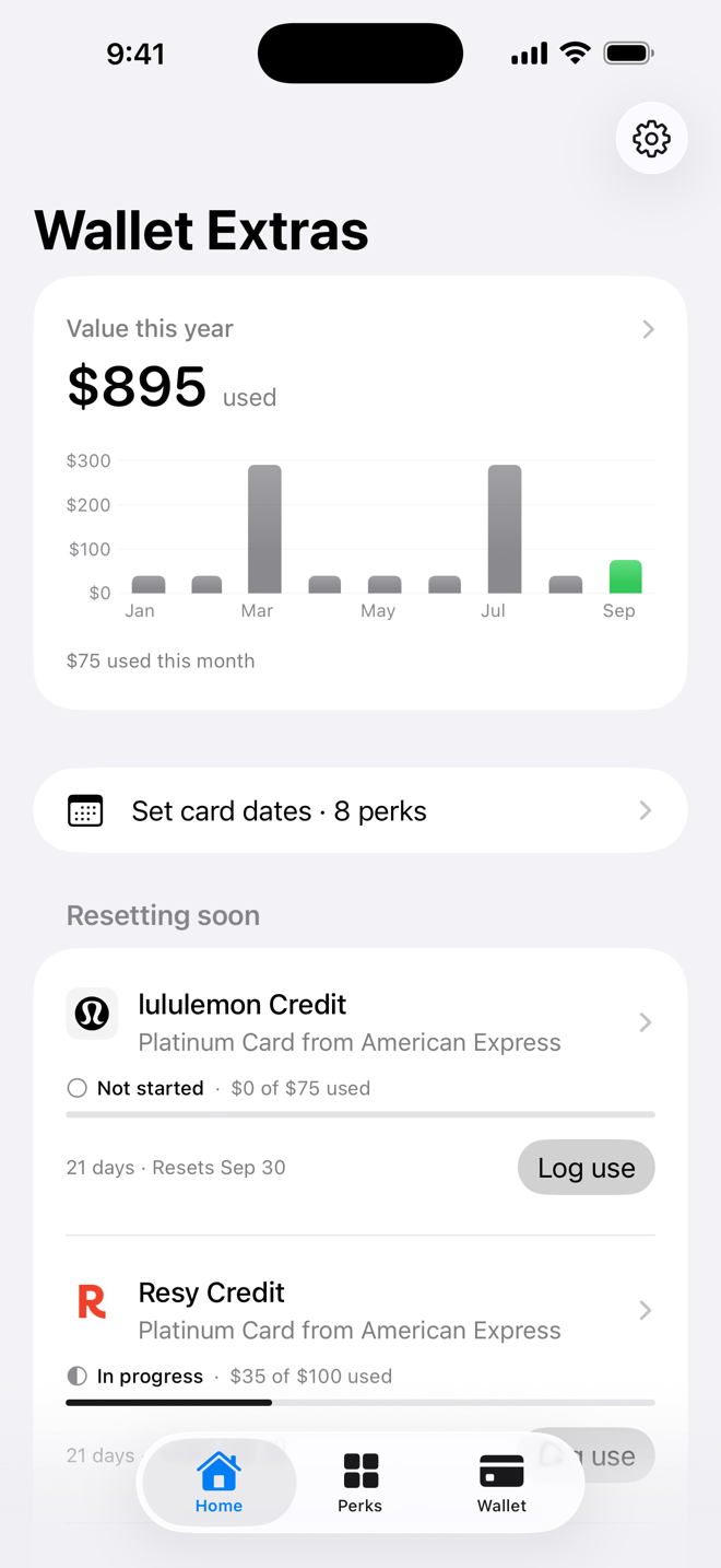 Home screen with perks resetting soon